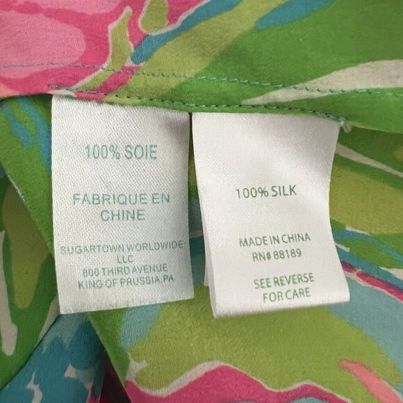 Lilly Women's Elsa Silk Blouse Size XXS Pink Green Elephant Print So A Peeling - Picture 3 of 10